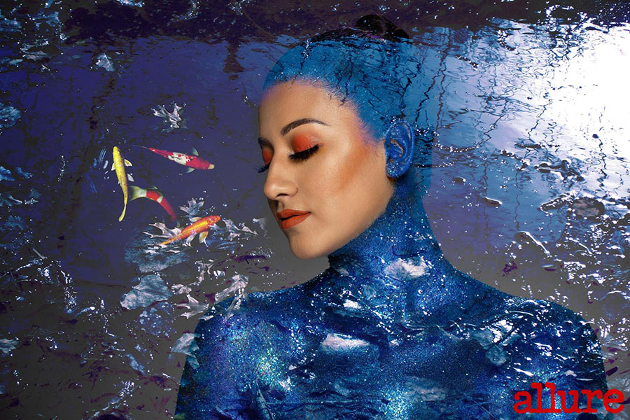 Allure magazine beauty editorial — conceptual koi water portrait by Dorothy Shi, NYC
