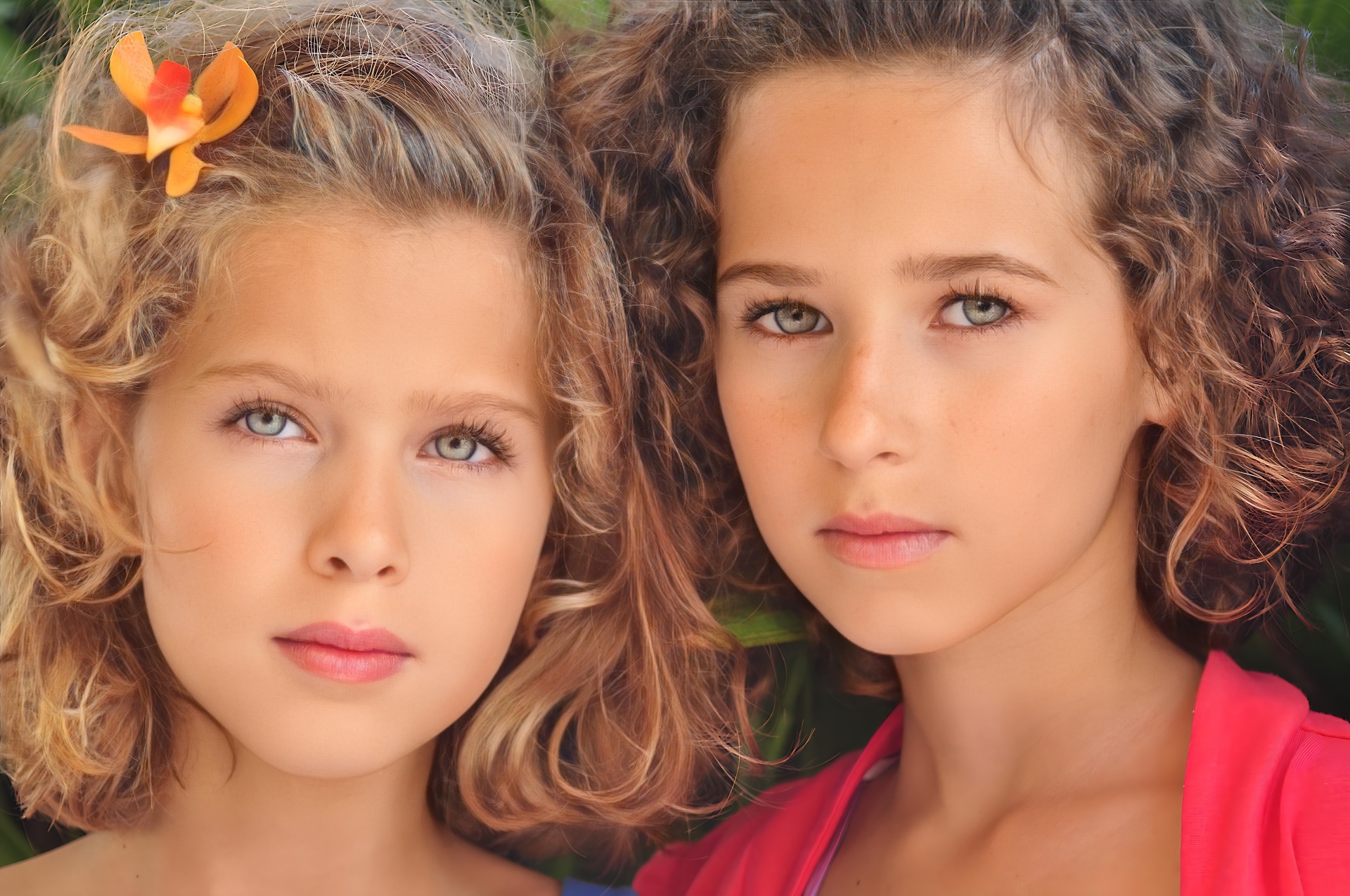 Two young girls close-up beauty headshot — NYC child model photographer