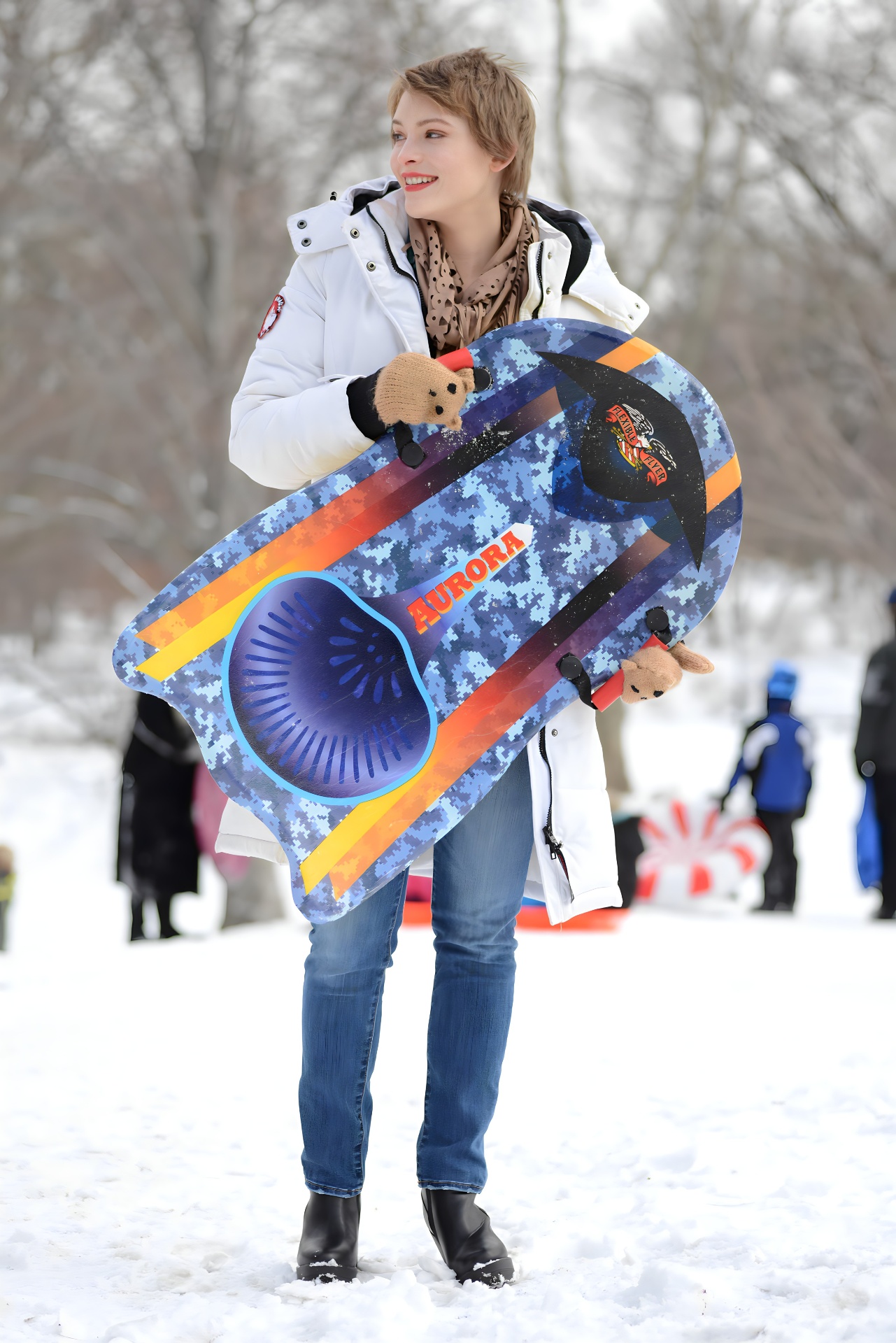 Winter commercial lifestyle — sled in snowy Central Park, NYC