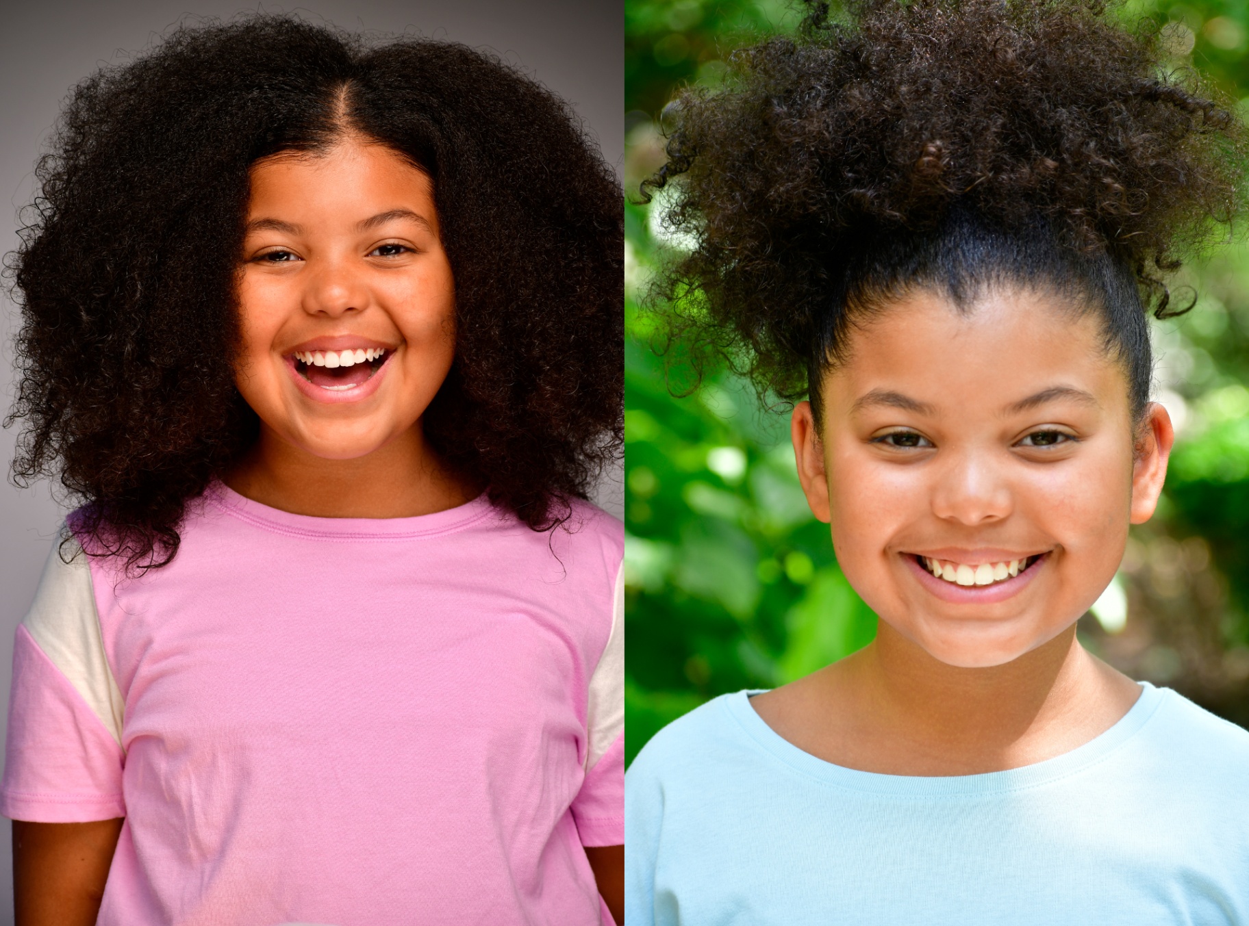 Young girl actor headshots, studio and outdoor — NYC kids casting