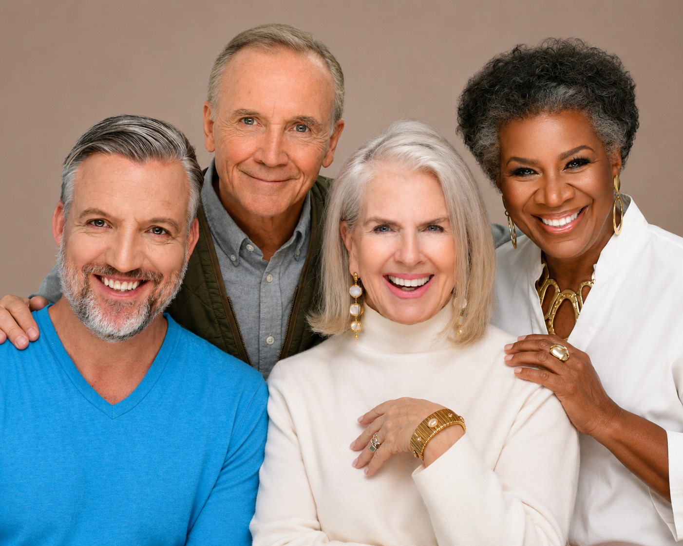Mature commercial lifestyle models — four mature actors smiling, NYC by Dorothy Shi