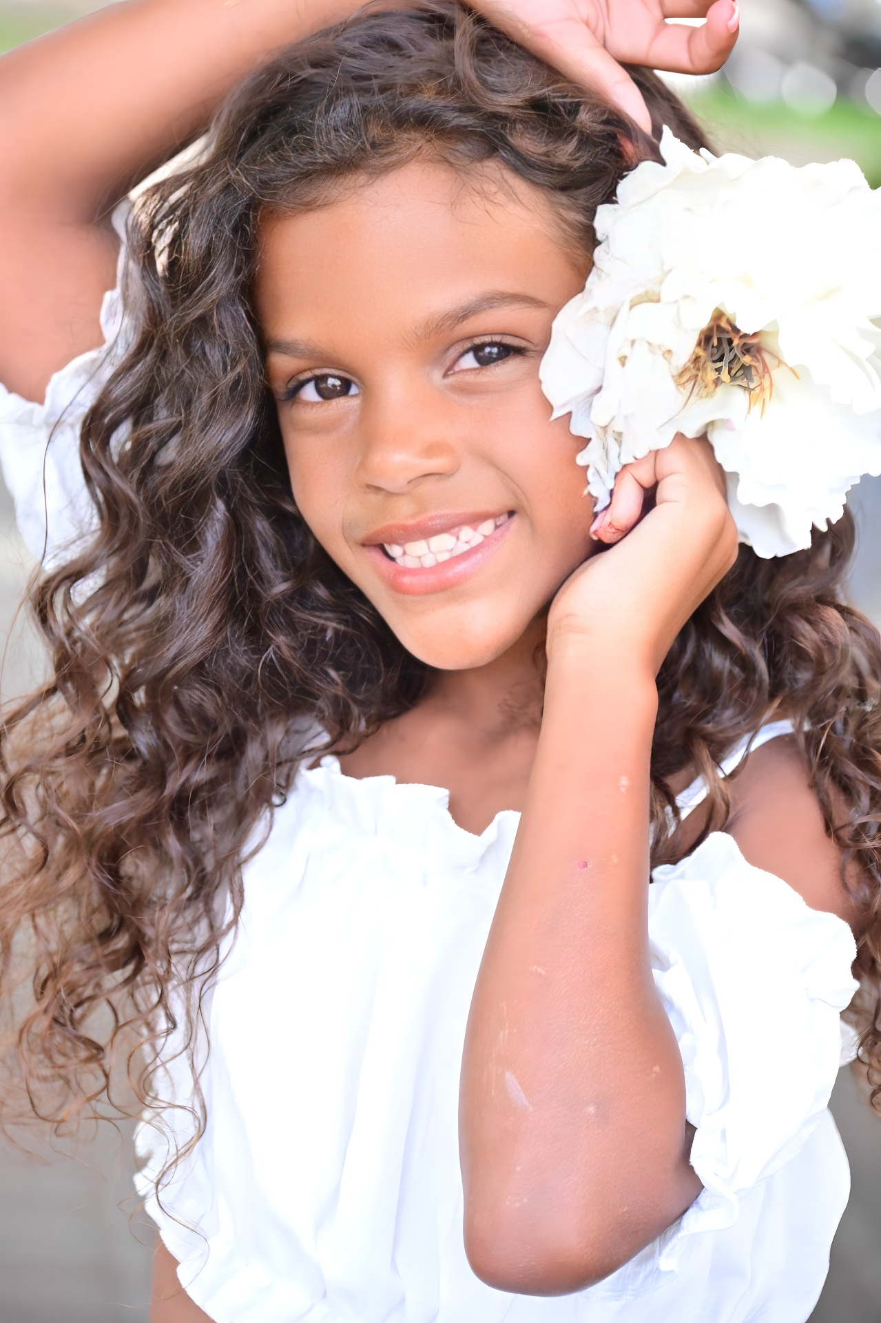 Young girl with white rose — NYC child actor and model photographer