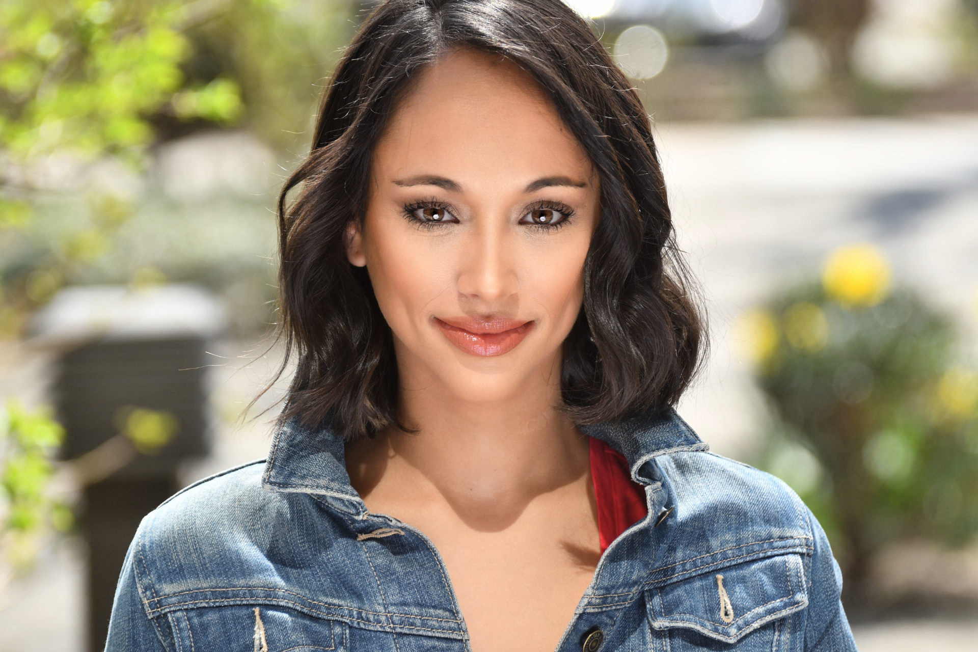 Actress actor headshot in denim jacket outdoors, NYC