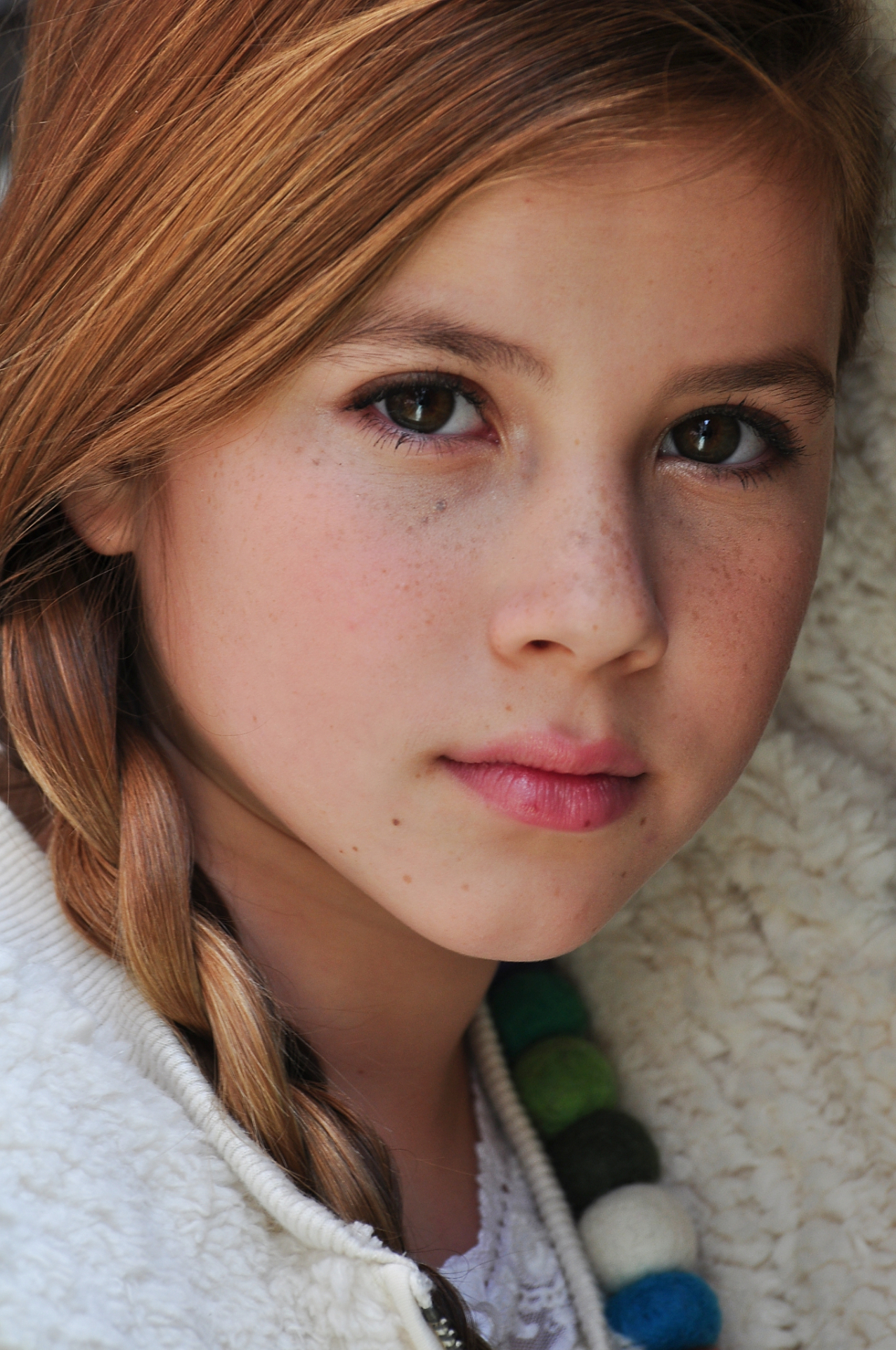 Red-haired child actress close-up portrait — NYC casting headshot