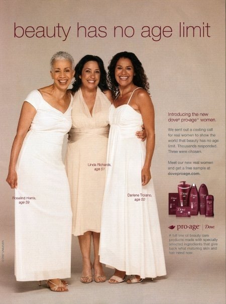 Beauty campaign image featuring women in white dresses